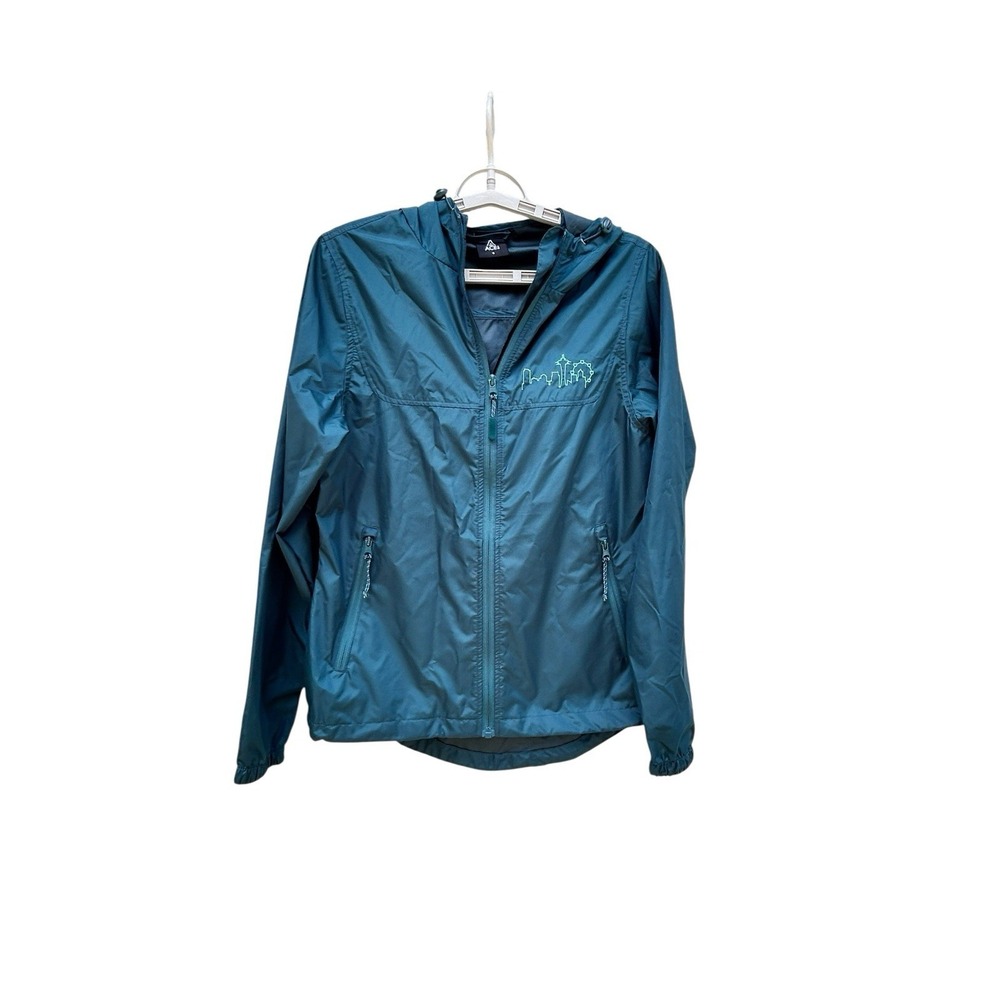 Ace USA Cascadia Rain Jacket Womens Small Teal Seattle Skyline Hooded Jacket